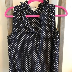 JCrew Navy and White polka dot Silk Top